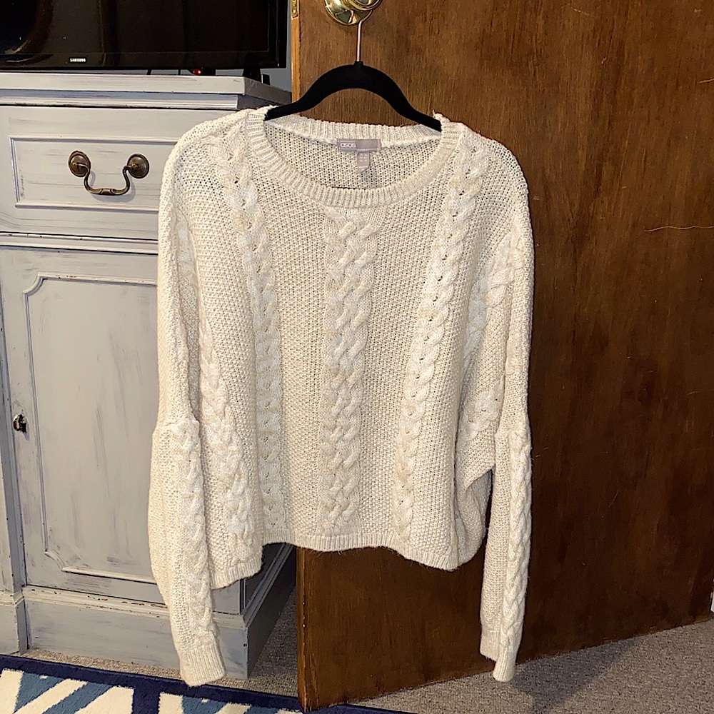 asos • cropped flowy sweater with braided design